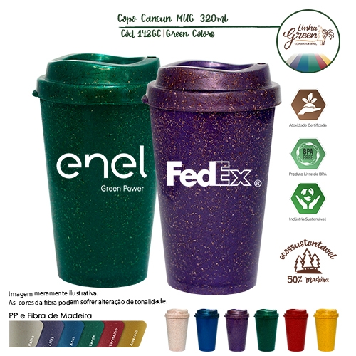 Copos personalizado, Canecas personalizada, Long drink personalizado - Copo Starbucks Ecológico de Fibra de Madeira em Cores 320ml